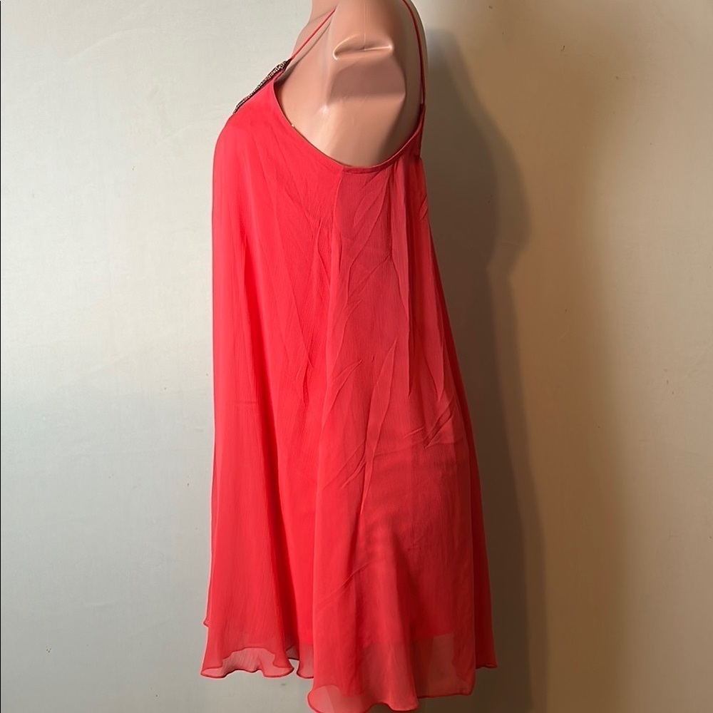 Express Women’s  Pink Swing Slip Mini Beaded Dress Gauzy Spaghetti Straps Sz M - Picture 7 of 11